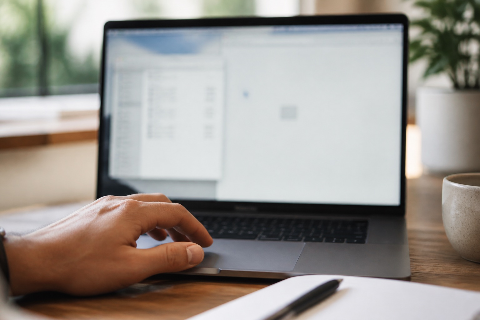 Hand using a laptop trackpad to drop a file into a browser window